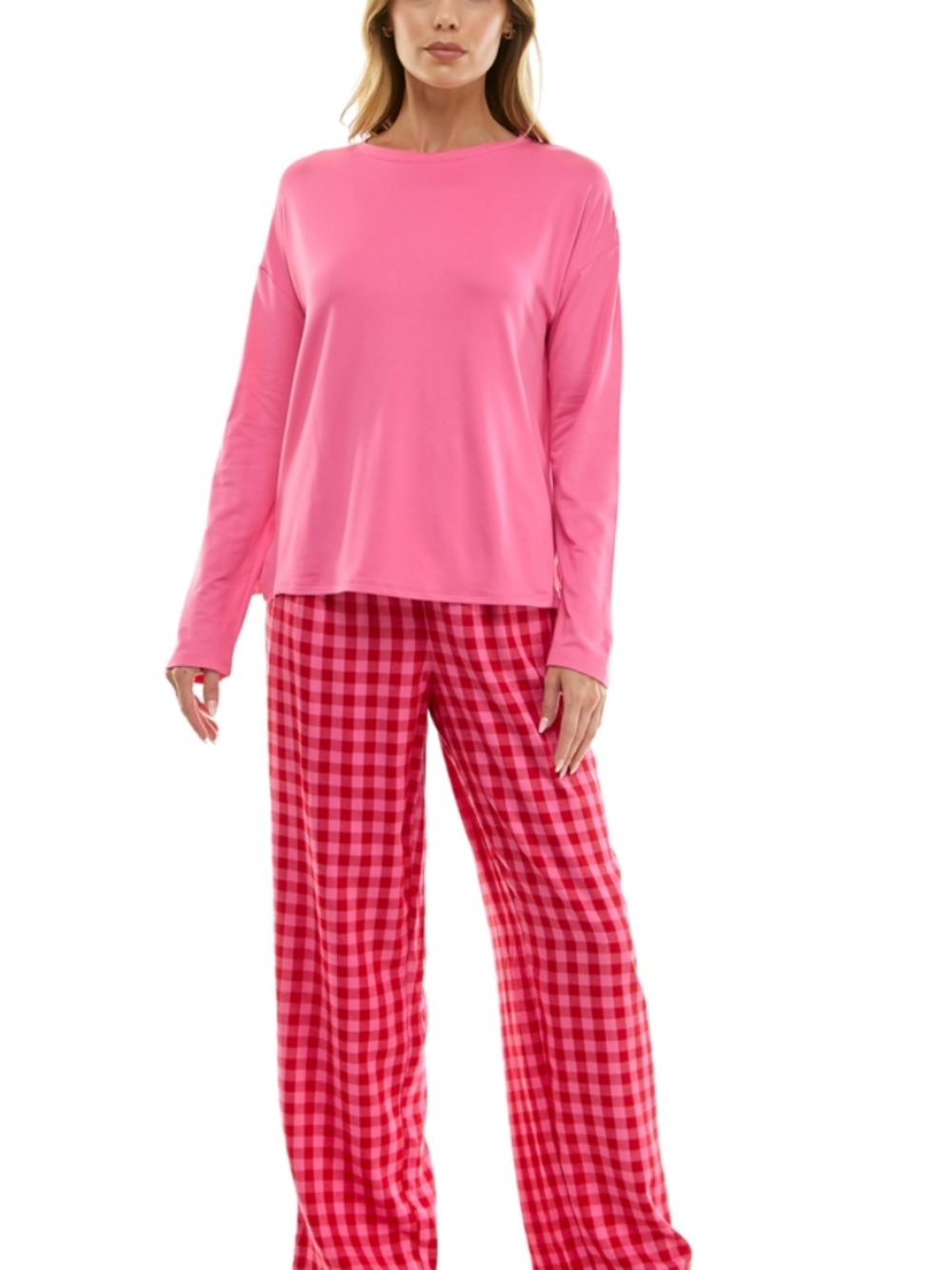 ROUDELAIN Women's Printed Open Leg Contrast Waistband Flannel Pants -